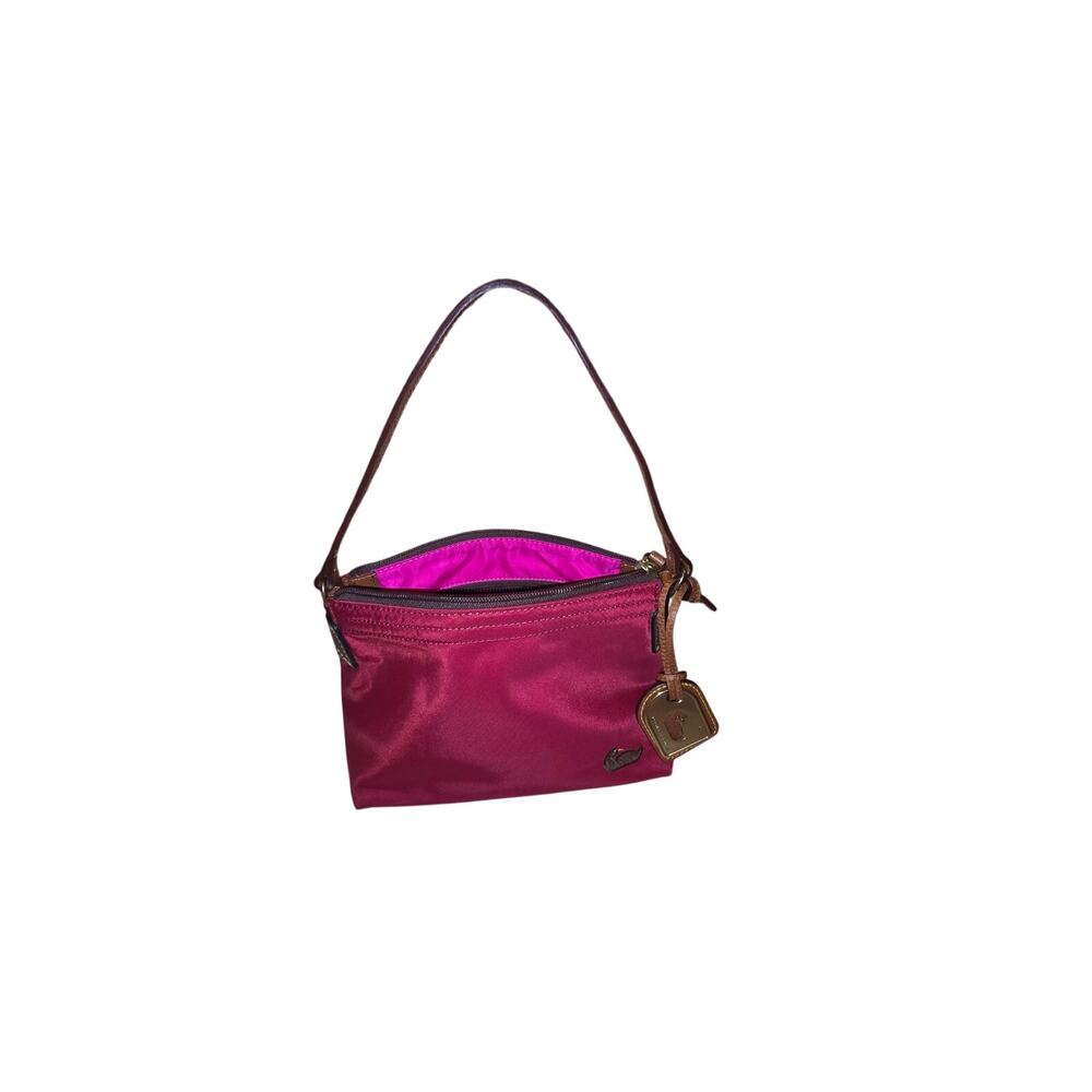 Dooney & Bourke Pink Nylon Shoulder Bag Duck Logo Brown Leather Trim Y2K